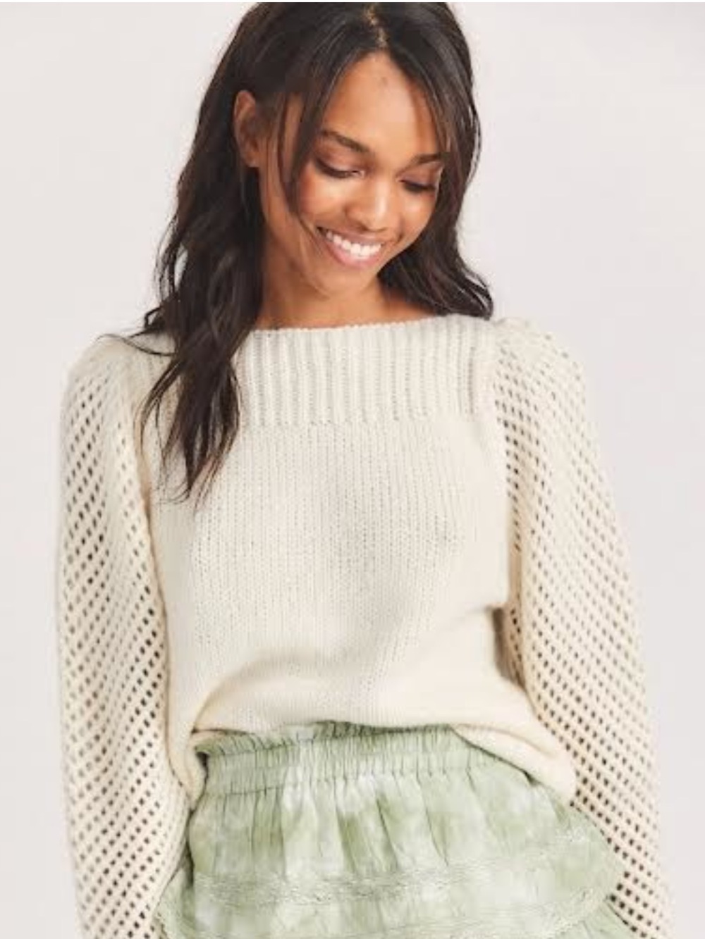 LoveShackFancy Rosie Alpaca Open Knit Pullover Sweater Snow Size S
